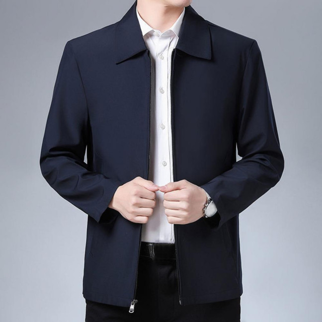 Men Coat Smooth Zipper Lapel Collar Solid Color Middle-aged Men Casual Jackets for Cold Weather