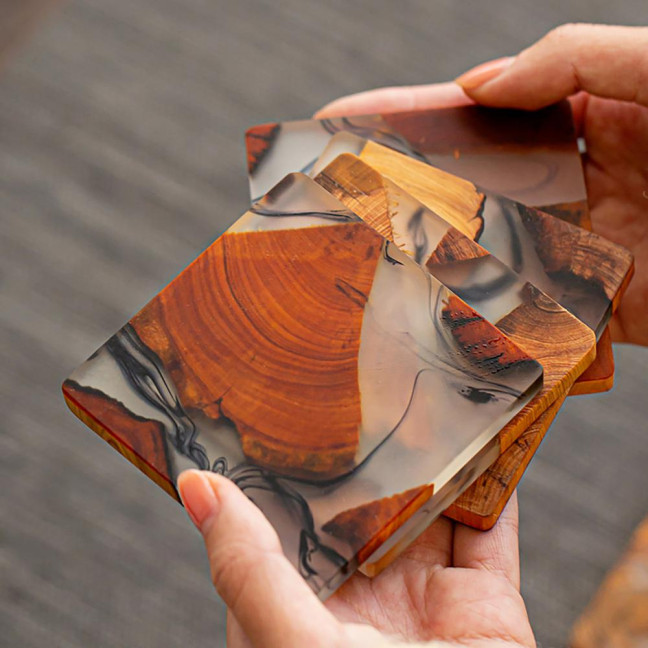 Tea Coaster Japanese Style Good Heat Insulation Natural Wooden Resin Cup Holder Creative Gasket for Tea Ceremony Tea Coaster Japanese Style Good Heat Insulation Natural Wooden Resin Cup Holder Creative Gasket for Tea Ceremony