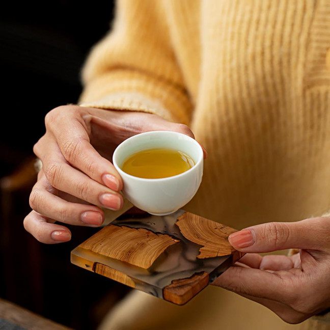 Tea Coaster Japanese Style Good Heat Insulation Natural Wooden Resin Cup Holder Creative Gasket for Tea Ceremony Tea Coaster Japanese Style Good Heat Insulation Natural Wooden Resin Cup Holder Creative Gasket for Tea Ceremony