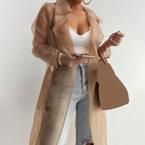 Shirt Coat Net Yarn See Through Spring Summer Lace-up Long Shirt for Daily Wear