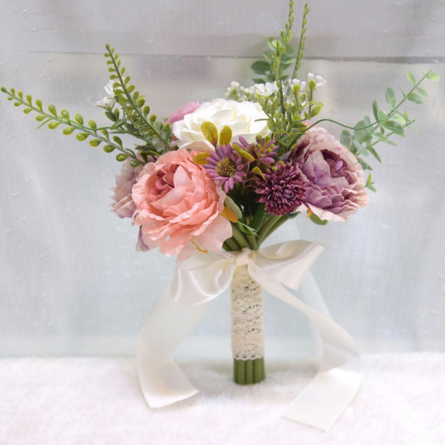 Artificial Flower Exquisite Fresh-keeping Realistic Aesthetic Visual Effect Artificial Bridal Bouquet Marriage Supplies 