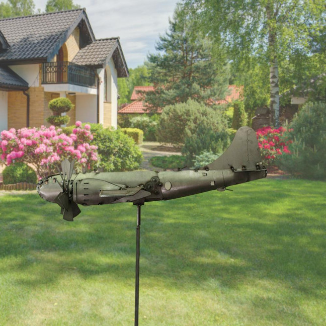 Airplane Windmill Exquisite Shape Rust-proof Metal Airplane Windmill Decorative Aircraft Spinner Garden Stake Birthday Gift 