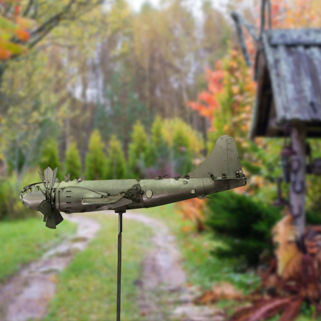 Airplane Windmill Exquisite Shape Rust-proof Metal Airplane Windmill Decorative Aircraft Spinner Garden Stake Birthday Gift 