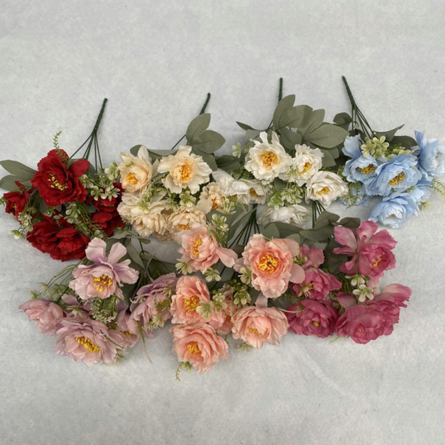 Artificial Flower 6 Heads Multipurpose Silk Cloth Fadeless Vivid Simulation Peony Bouquet Home Garden Wedding Decoration 