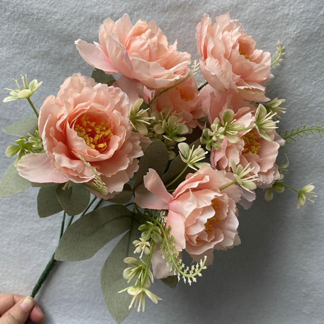 Artificial Flower 6 Heads Multipurpose Silk Cloth Fadeless Vivid Simulation Peony Bouquet Home Garden Wedding Decoration 