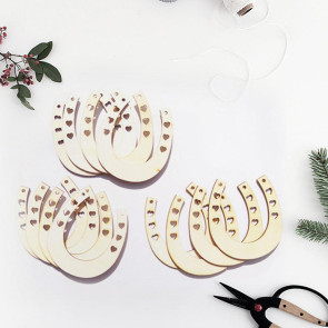 12Pcs Wood Chip Creative DIY Wood Horseshoe Shape Wood Slices School Handmaking 