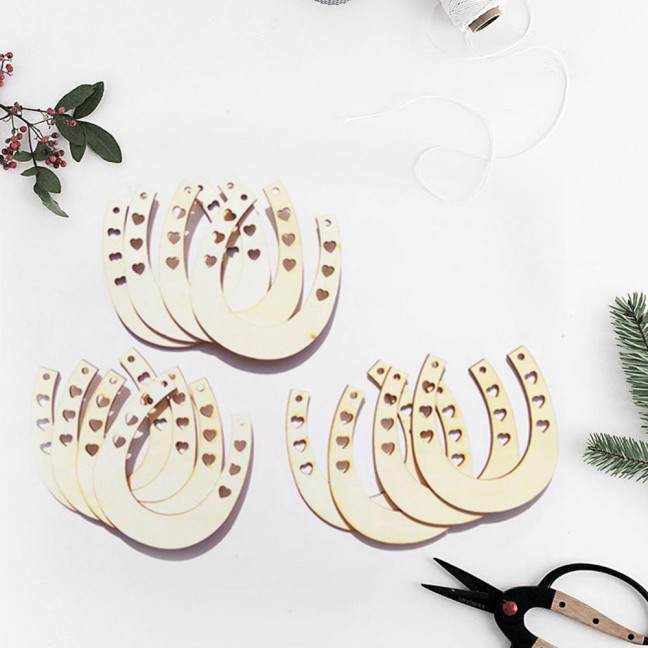 12Pcs Wood Chip Creative DIY Wood Horseshoe Shape Wood Slices School Handmaking 12Pcs Wood Chip Creative DIY Wood Horseshoe Shape Wood Slices School Handmaking