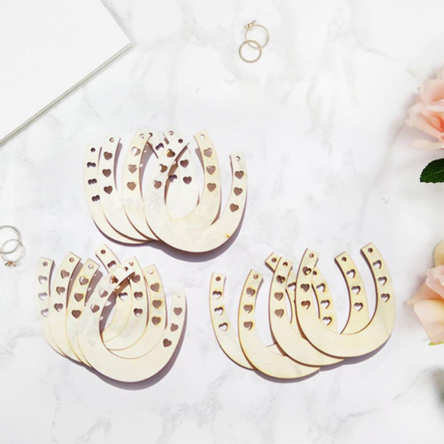 12Pcs Wood Chip Creative DIY Wood Horseshoe Shape Wood Slices School Handmaking 12Pcs Wood Chip Creative DIY Wood Horseshoe Shape Wood Slices School Handmaking