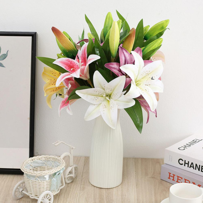 1Pc Artificial Flower Decorative Home Decoration Gift Short Branch Fake Lily Bouquet Simulation Flower for Living Room 