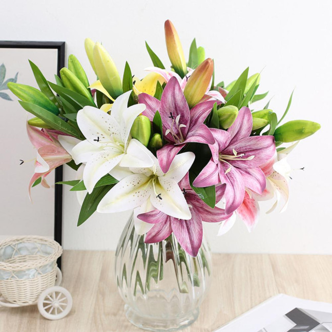 1Pc Artificial Flower Decorative Home Decoration Gift Short Branch Fake Lily Bouquet Simulation Flower for Living Room 