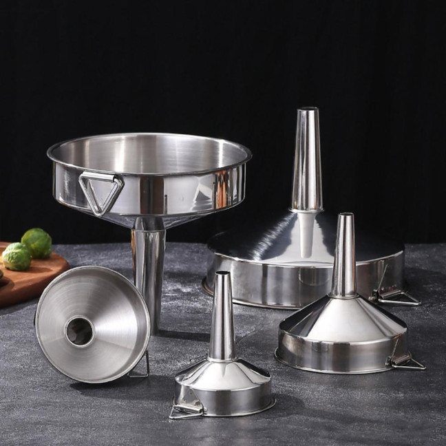 Liquid Funnel Food Grade Rust-proof Stainless Steel Oil Funnel Solid Food Powder Transfer Gadget Kitchen Tools 