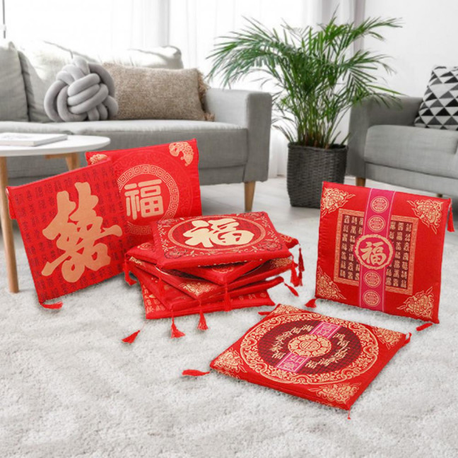 Seat Cushion Washable Tassel Design Chinese Style Embroidered Pain Relief Bay Window Cushion Photo Props 