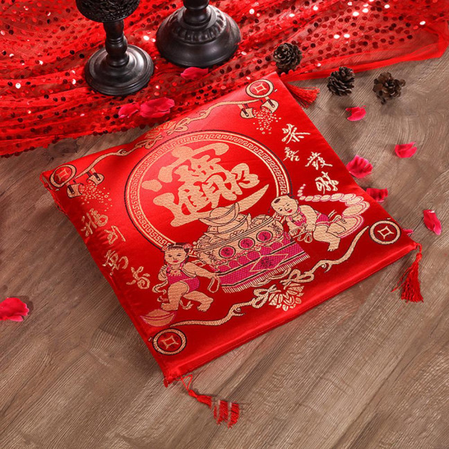 Seat Cushion Washable Tassel Design Chinese Style Embroidered Pain Relief Bay Window Cushion Photo Props 