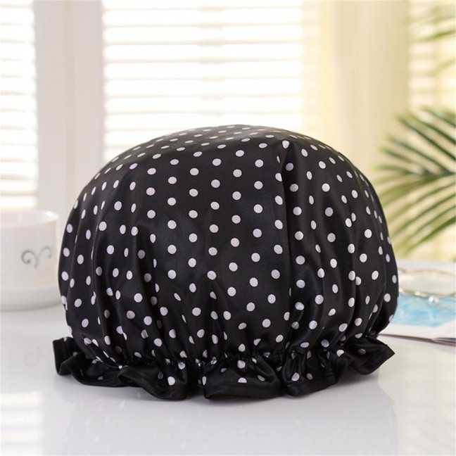 Shower Hat Elastic Multifunctional Thickened Reusable Comfortable Waterproof Double Layer Soft Large Brim Bath Cap Household Supplies