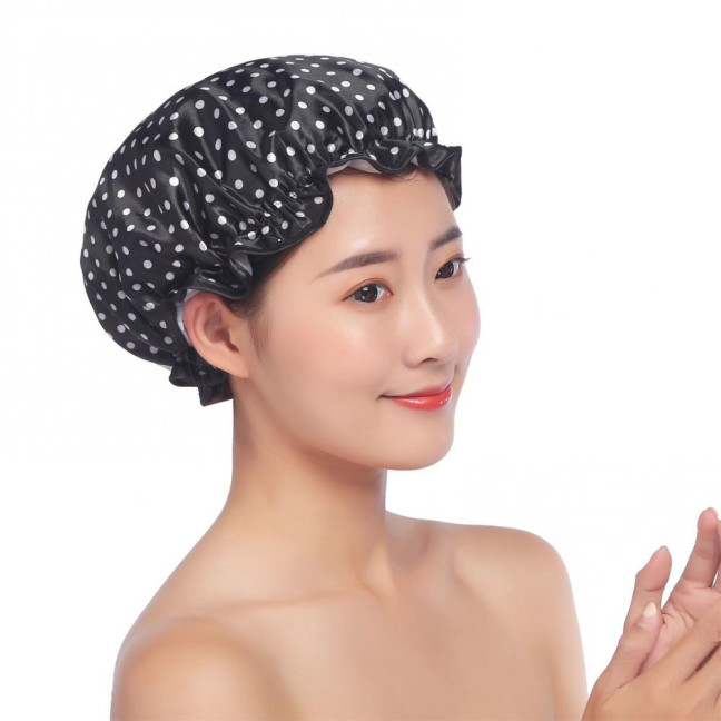Shower Hat Elastic Multifunctional Thickened Reusable Comfortable Waterproof Double Layer Soft Large Brim Bath Cap Household Supplies