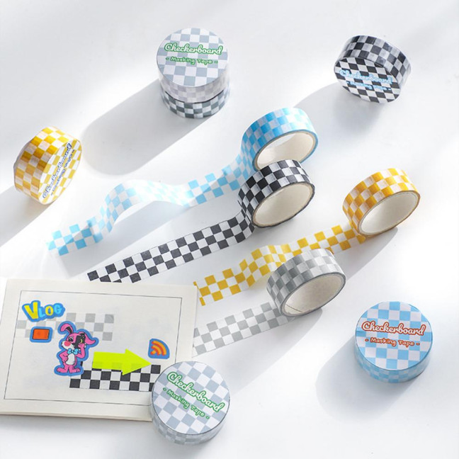 1 Roll Washi Tape Sticky Adhesive Clear Print Removable Fade-resistant Scrapbooking Washi Checkerboard Pattern Paper Tape for Kids 1 Roll Washi Tape Sticky Adhesive Clear Print Removable Fade-resistant Scrapbooking Washi Checkerboard Pattern Paper Tape for Kids