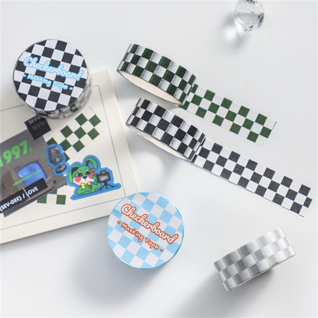 1 Roll Washi Tape Sticky Adhesive Clear Print Removable Fade-resistant Scrapbooking Washi Checkerboard Pattern Paper Tape for Kids 1 Roll Washi Tape Sticky Adhesive Clear Print Removable Fade-resistant Scrapbooking Washi Checkerboard Pattern Paper Tape for Kids