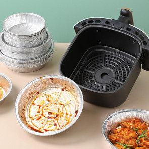 10Pcs Foil Bowl Oil-proof Heat-resistant Non-stick Stackable Recyclable Storing Round Meal Prep Aluminum Foil Pan for Barbecue