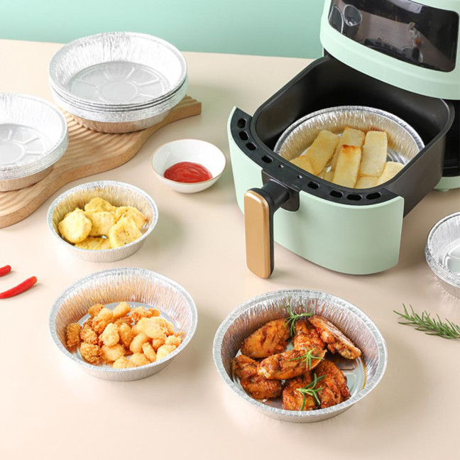 10Pcs Foil Bowl Oil-proof Heat-resistant Non-stick Stackable Recyclable Storing Round Meal Prep Aluminum Foil Pan for Barbecue