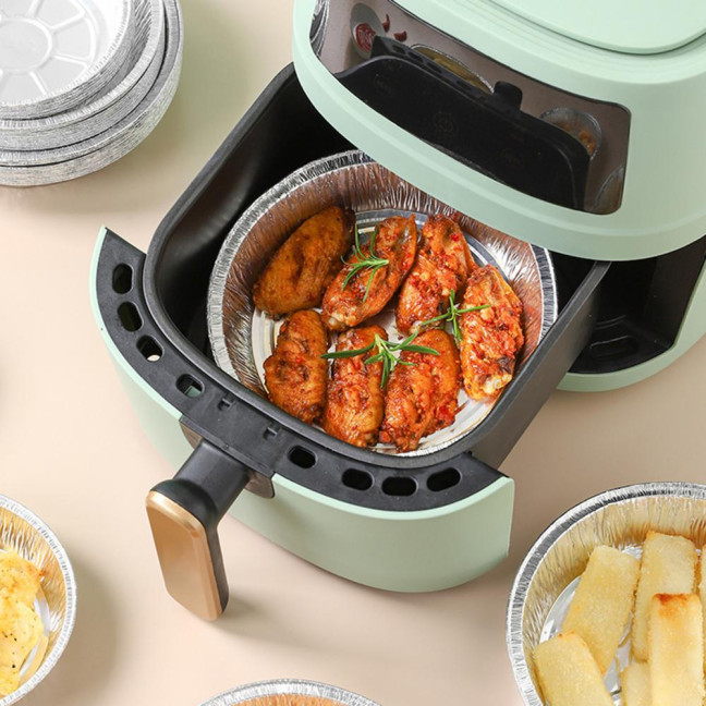 10Pcs Foil Bowl Oil-proof Heat-resistant Non-stick Stackable Recyclable Storing Round Meal Prep Aluminum Foil Pan for Barbecue