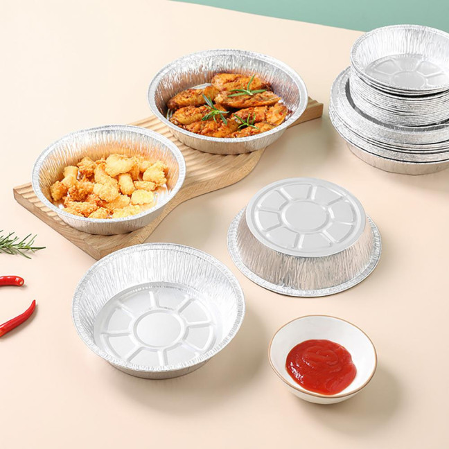 10Pcs Foil Bowl Oil-proof Heat-resistant Non-stick Stackable Recyclable Storing Round Meal Prep Aluminum Foil Pan for Barbecue
