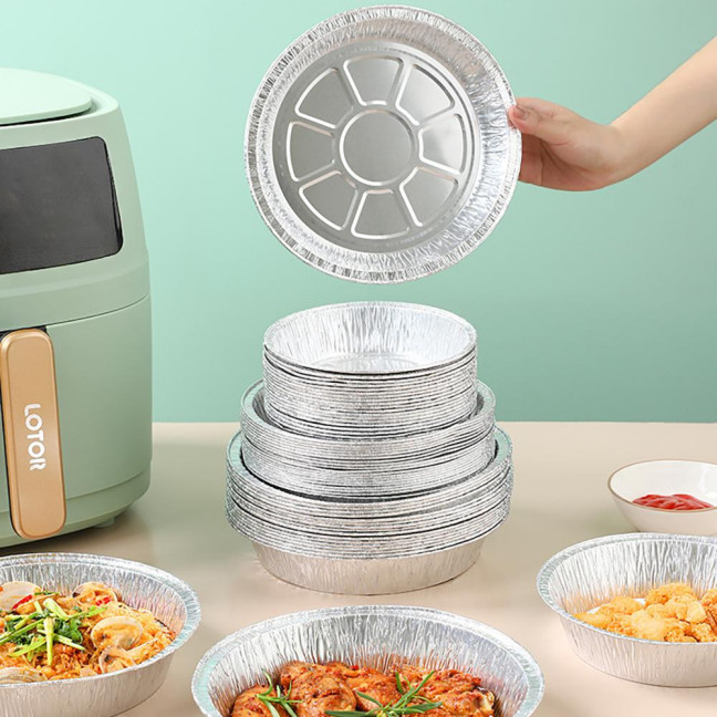 10Pcs Foil Bowl Oil-proof Heat-resistant Non-stick Stackable Recyclable Storing Round Meal Prep Aluminum Foil Pan for Barbecue