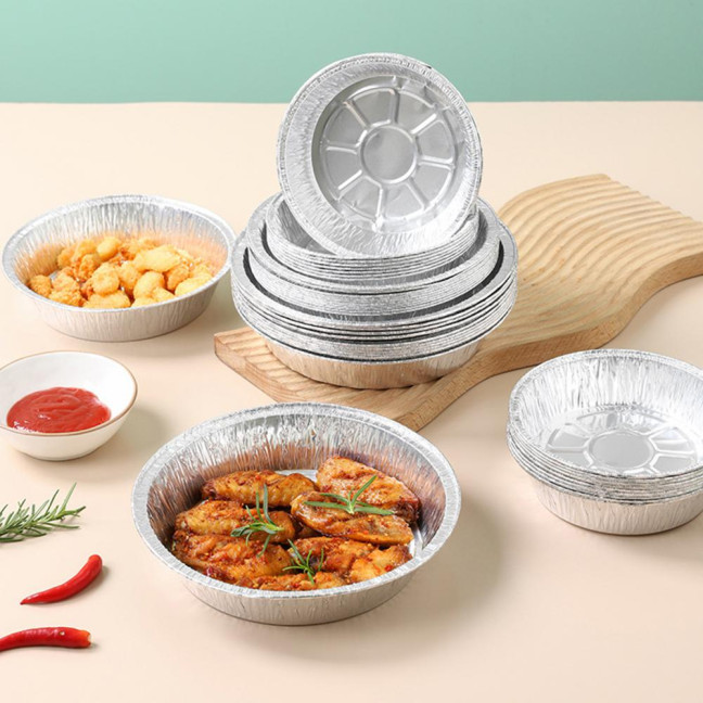 10Pcs Foil Bowl Oil-proof Heat-resistant Non-stick Stackable Recyclable Storing Round Meal Prep Aluminum Foil Pan for Barbecue
