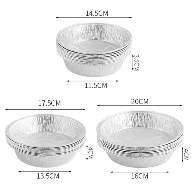 10Pcs Foil Bowl Oil-proof Heat-resistant Non-stick Stackable Recyclable Storing Round Meal Prep Aluminum Foil Pan for Barbecue