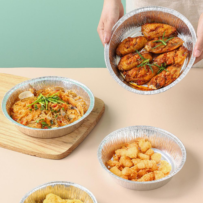 10Pcs Foil Bowl Oil-proof Heat-resistant Non-stick Stackable Recyclable Storing Round Meal Prep Aluminum Foil Pan for Barbecue