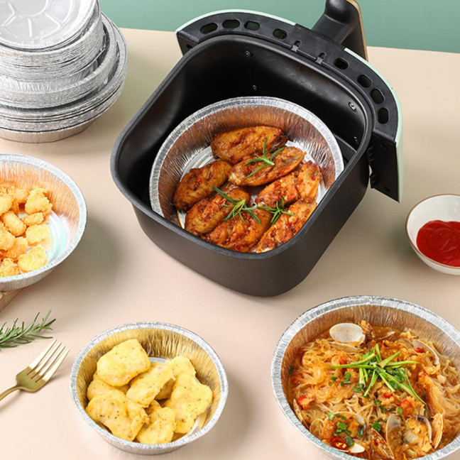 10Pcs Foil Bowl Oil-proof Heat-resistant Non-stick Stackable Recyclable Storing Round Meal Prep Aluminum Foil Pan for Barbecue