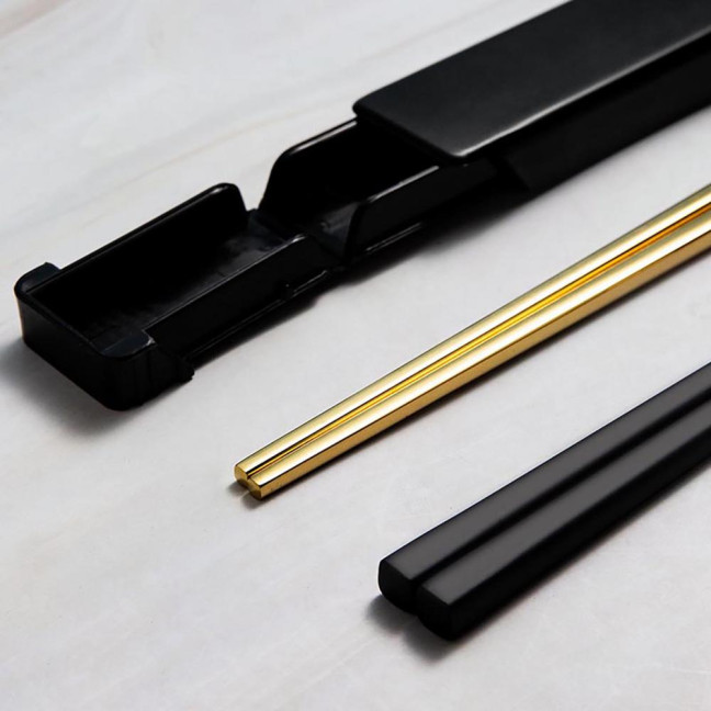 1 Set Stainless Steel Chopsticks with Case Reusable Easy to Clean Rustproof Non-slip Eating Dishwasher Safe Lunch Chopsticks Dinnerware