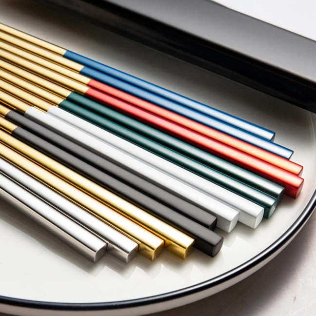 1 Set Stainless Steel Chopsticks with Case Reusable Easy to Clean Rustproof Non-slip Eating Dishwasher Safe Lunch Chopsticks Dinnerware