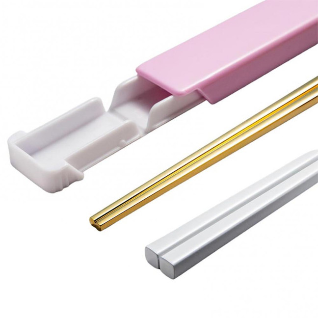 1 Set Stainless Steel Chopsticks with Case Reusable Easy to Clean Rustproof Non-slip Eating Dishwasher Safe Lunch Chopsticks Dinnerware