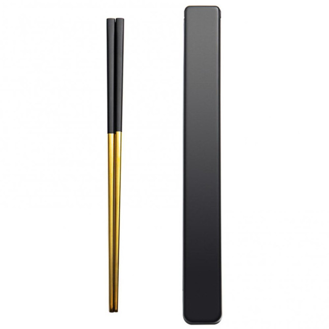 1 Set Stainless Steel Chopsticks with Case Reusable Easy to Clean Rustproof Non-slip Eating Dishwasher Safe Lunch Chopsticks Dinnerware