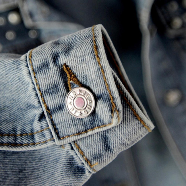 Women Denim Jacket Solid Color Single-breasted Short Breathable Keep Warm Beads Decor Long Sleeves Cardigan Imitation Pearl Autumn Coat Female Clothes