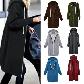 Women Coat Solid Color Thick Long Sleeves Drawstring Long Lady Jacket Women Clothes