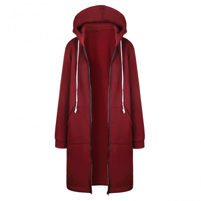 Women Coat Solid Color Thick Long Sleeves Drawstring Long Lady Jacket Women Clothes