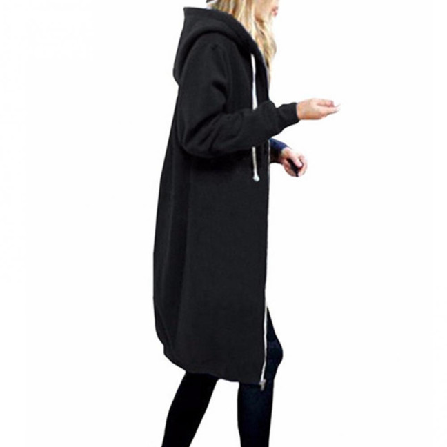 Women Coat Solid Color Thick Long Sleeves Drawstring Long Lady Jacket Women Clothes