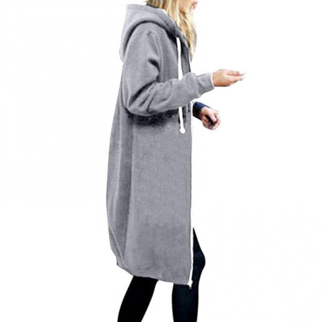 Women Coat Solid Color Thick Long Sleeves Drawstring Long Lady Jacket Women Clothes