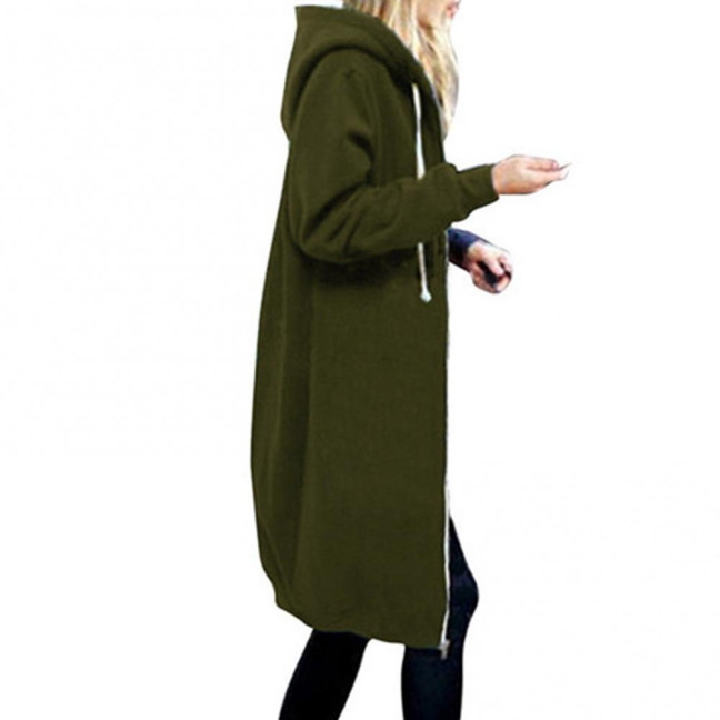 Women Coat Solid Color Thick Long Sleeves Drawstring Long Lady Jacket Women Clothes