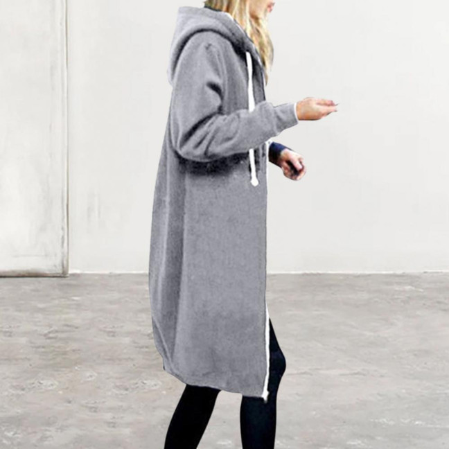 Women Coat Solid Color Thick Long Sleeves Drawstring Long Lady Jacket Women Clothes