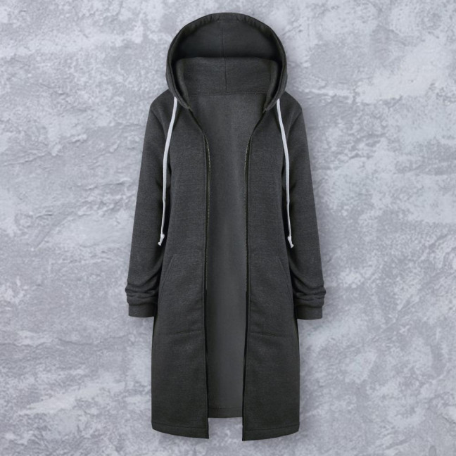 Women Coat Solid Color Thick Long Sleeves Drawstring Long Lady Jacket Women Clothes