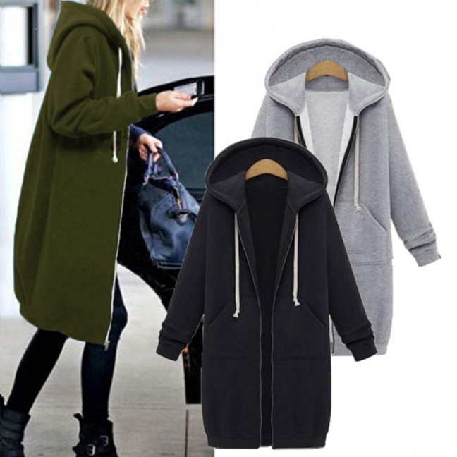 Women Coat Solid Color Thick Long Sleeves Drawstring Long Lady Jacket Women Clothes