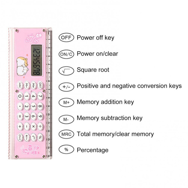 Ruler Calculator Multifunctional Large Display Screen Stationery 8 Digits Handheld Calculator for School