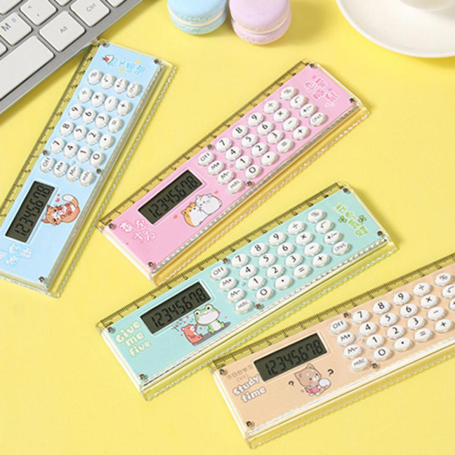 Ruler Calculator Multifunctional Large Display Screen Stationery 8 Digits Handheld Calculator for School