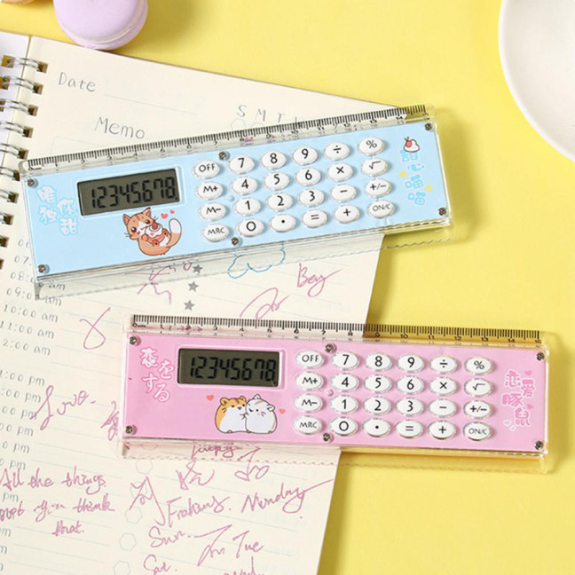 Ruler Calculator Multifunctional Large Display Screen Stationery 8 Digits Handheld Calculator for School