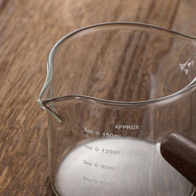 70/75/150ML Double Spout Wooden Handle Coffee Cup Heat Resistant Multipurpose Clear Scales Milk Coffee Measuring Cup for Home