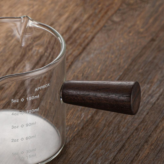 70/75/150ML Double Spout Wooden Handle Coffee Cup Heat Resistant Multipurpose Clear Scales Milk Coffee Measuring Cup for Home