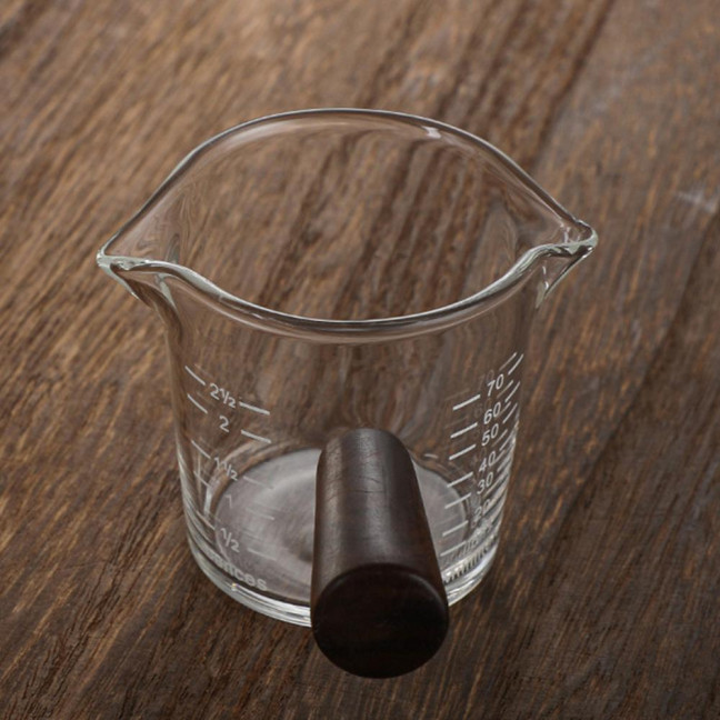 70/75/150ML Double Spout Wooden Handle Coffee Cup Heat Resistant Multipurpose Clear Scales Milk Coffee Measuring Cup for Home