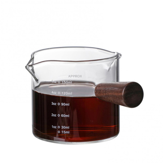 70/75/150ML Double Spout Wooden Handle Coffee Cup Heat Resistant Multipurpose Clear Scales Milk Coffee Measuring Cup for Home
